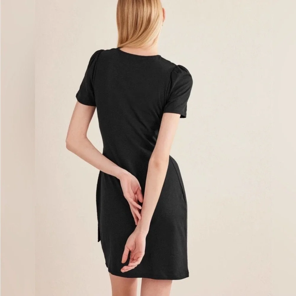 Boden‎ Black Side Tie Knot Puff Sleeve Jersey Sheath Dress US 8R Cotton